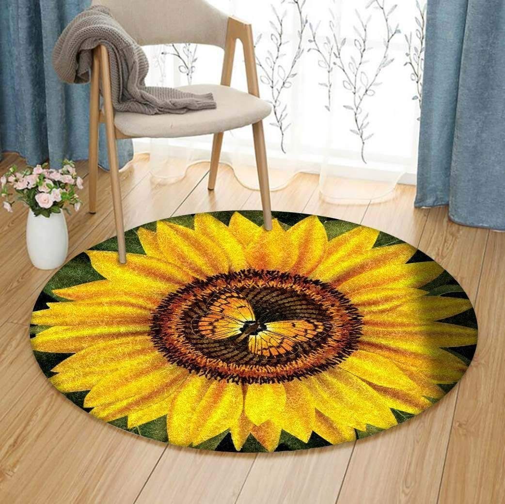 Sunflower Butterfly Round Carpet
