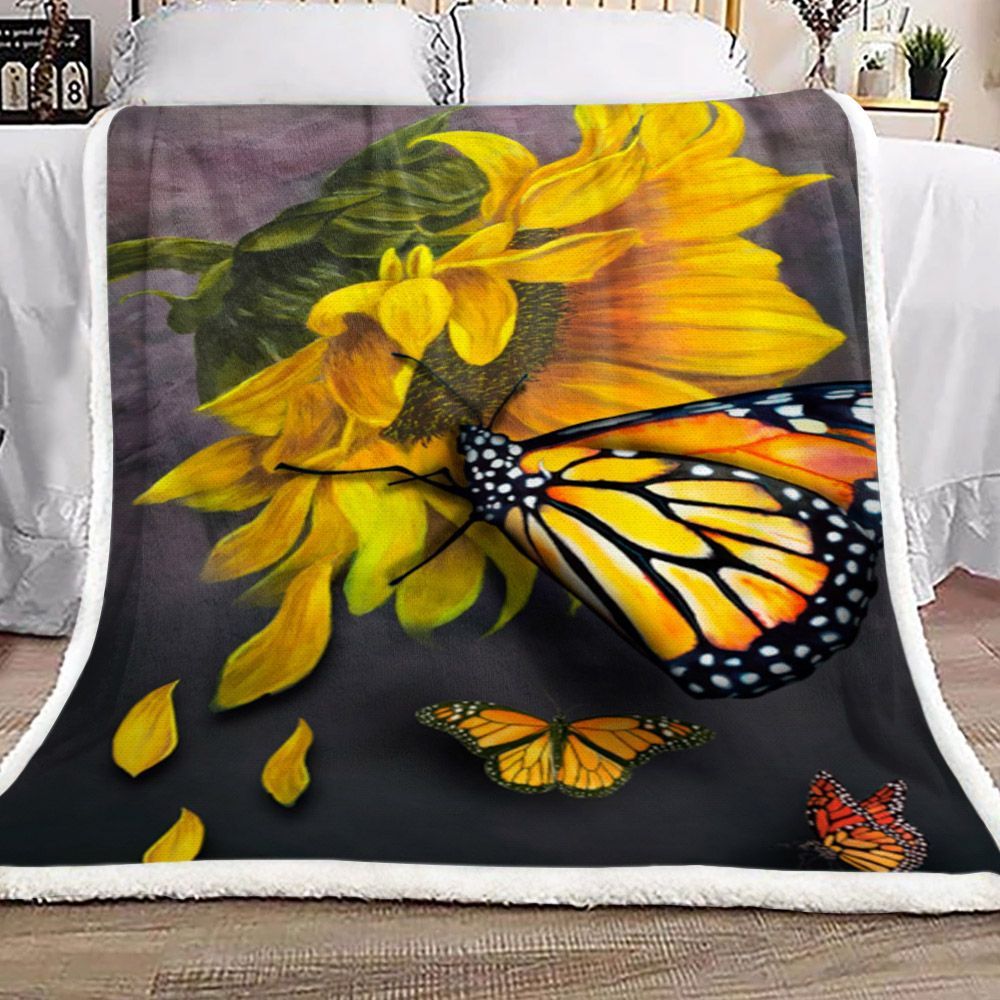Sunflower Butterfly Sherpa Fleece Blanket