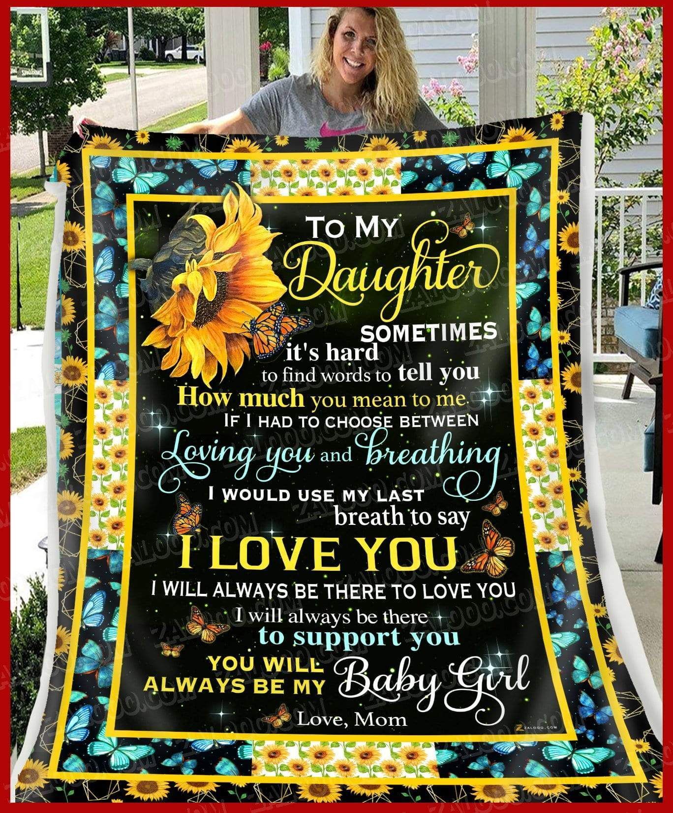 Sunflower Butterfly Daughter Mom How Much You Mean To Me Sherpa Fleece Blanket