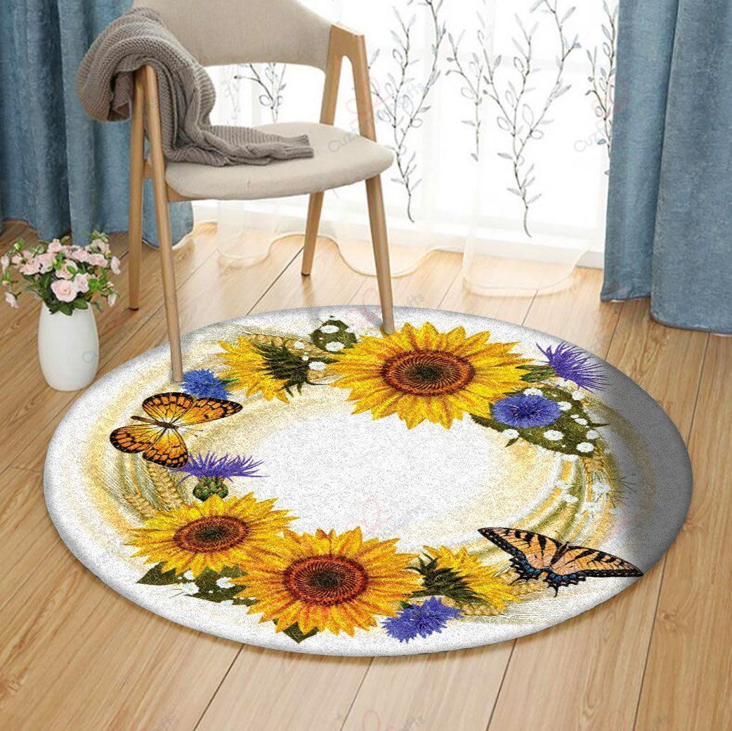 Sunflower Butterfly Round Carpet