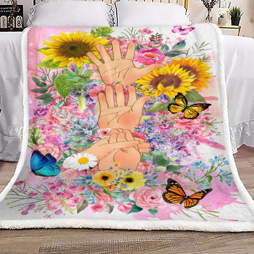 Sunflower Butterfly Hand Sherpa Fleece Blanket