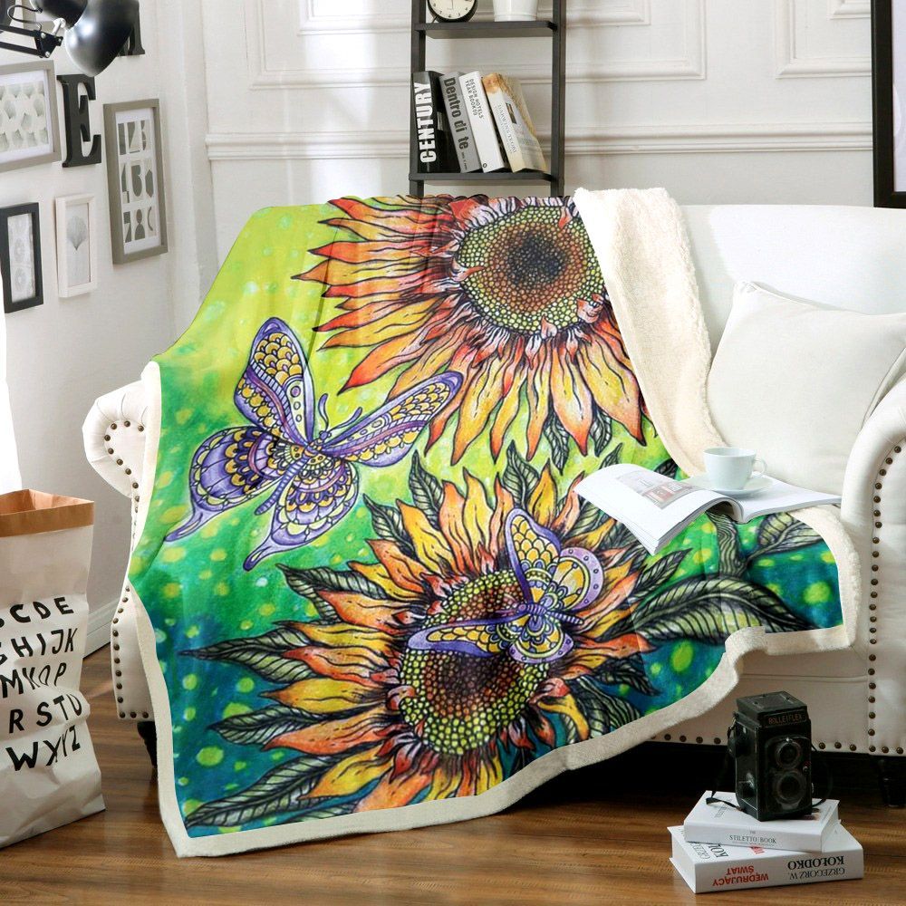 Sunflower Butterfly Sherpa Fleece Blanket