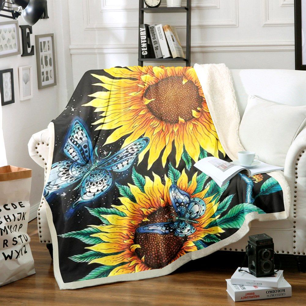 Sunflower Butterfly Sherpa Fleece Blanket