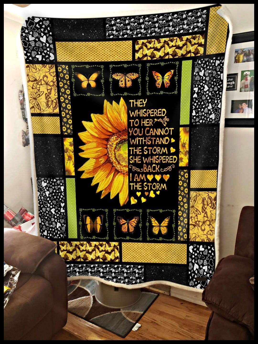 Sunflower Butterfly I Am The Storm Sherpa Fleece Blanket