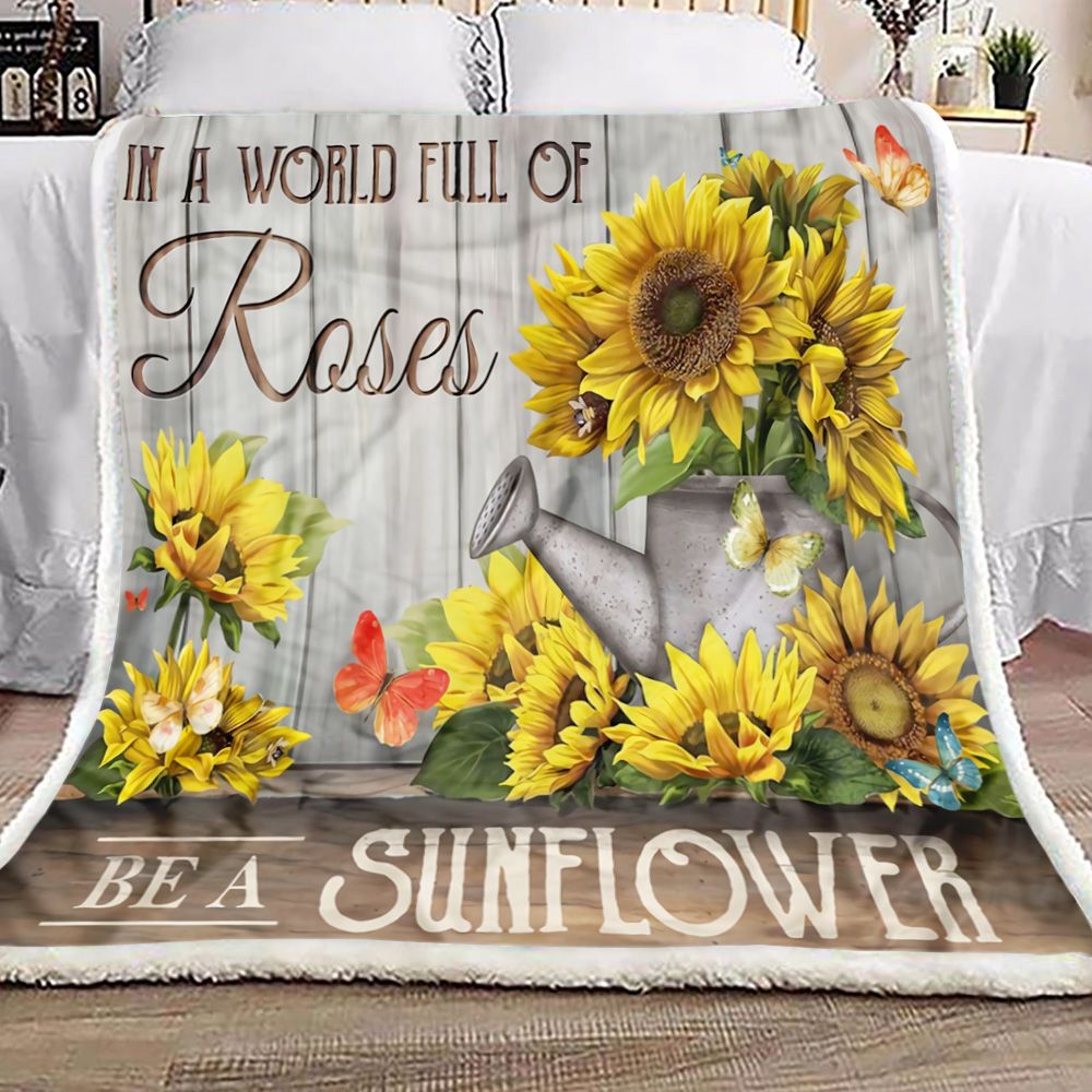 Sunflower Butterfly In A World Full Of Roses Fleece Blanket