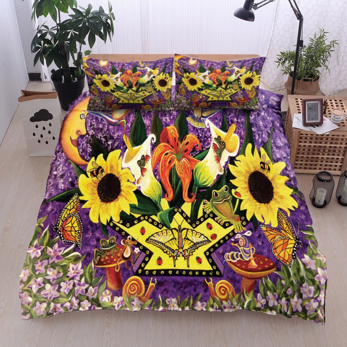 Sunflower Butterfly Moon Flower Frog Bee Bedding Set