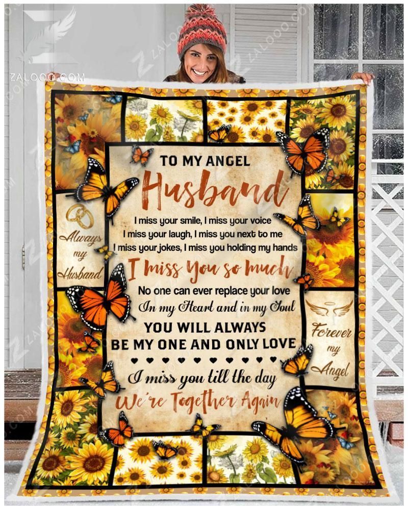Sunflower Butterfly To My Angel Husband Sherpa Fleece Blanket