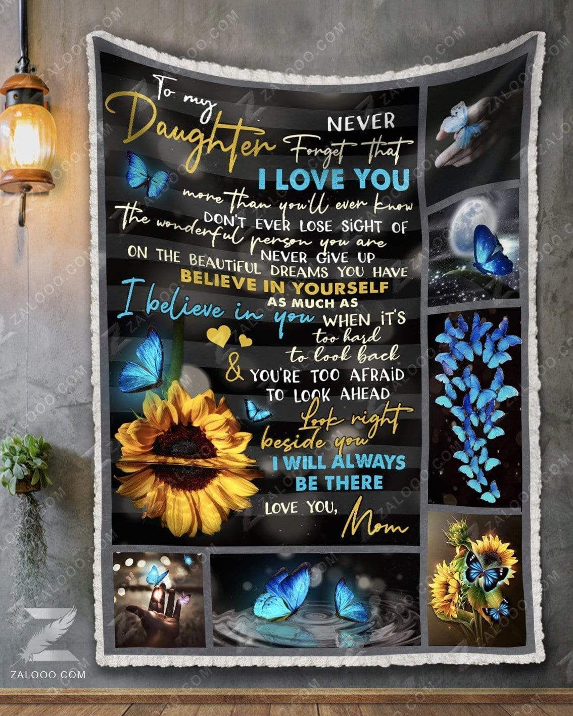 Sunflower Butterfly To My Daughter I Will Always Be There Love Mom Sherpa Fleece Blanket