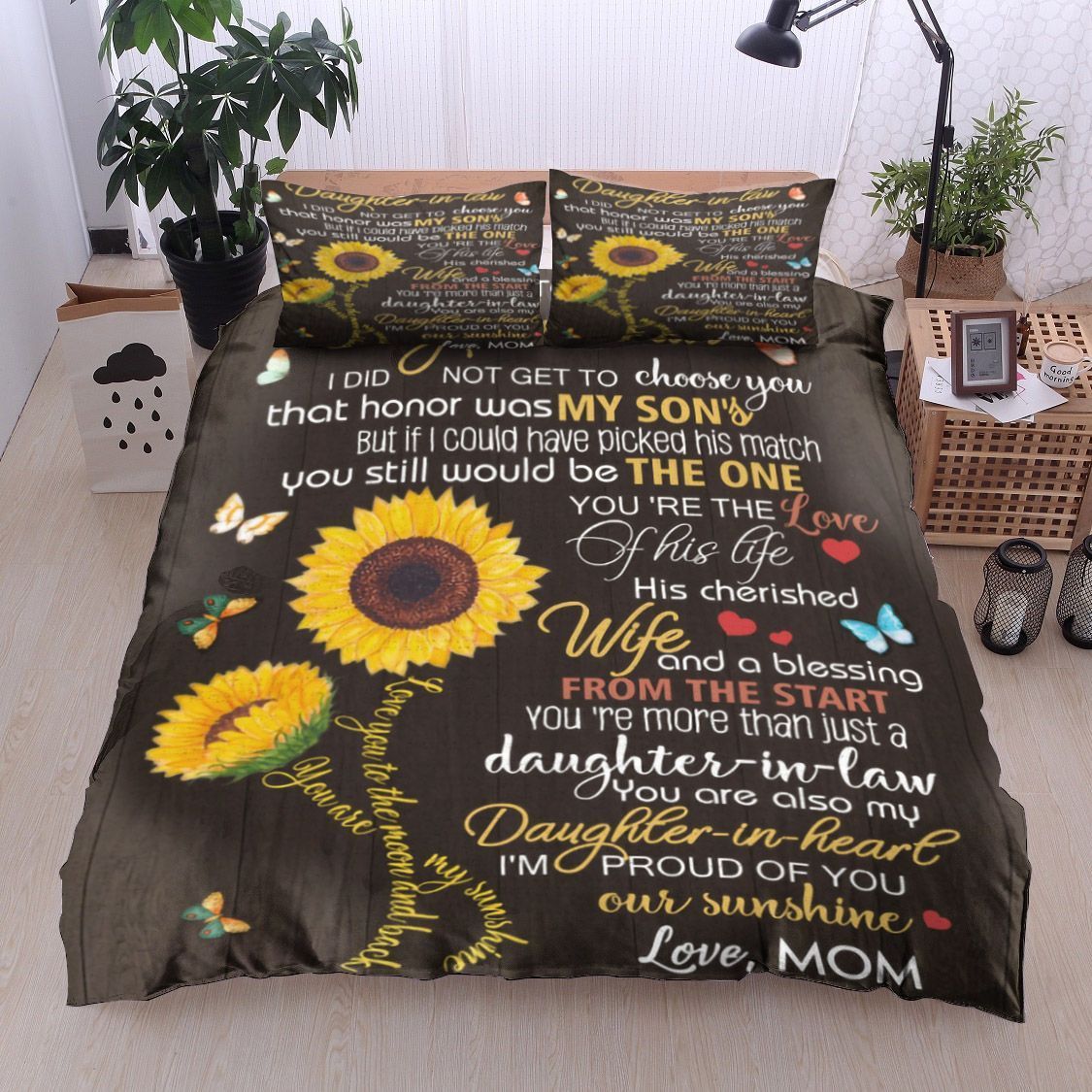 Sunflower Butterfly To My Dear Daughter In Law Love Mom Bedding Set