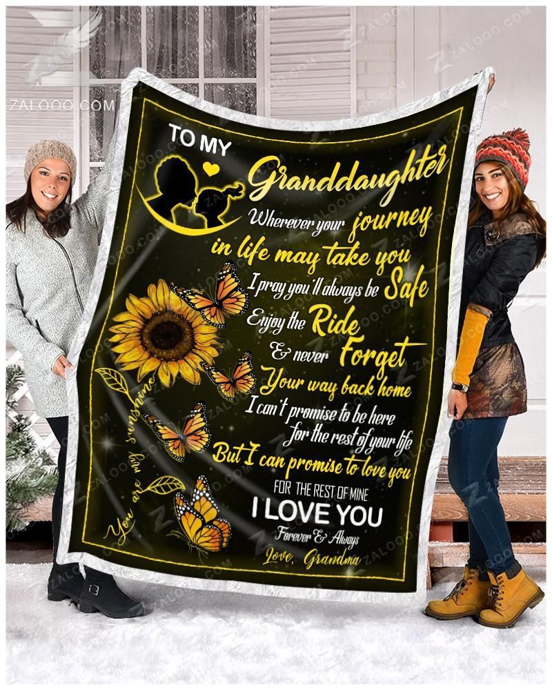 Sunflower Butterfly To My Granddaughter Love Grandma Sherpa Fleece Blanket