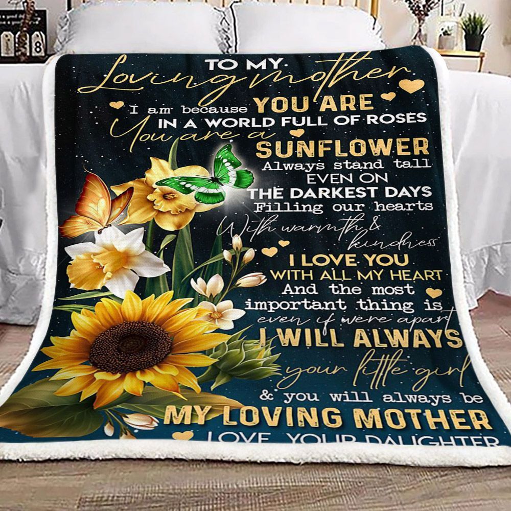 Sunflower Butterfly To My Loving Mother Love Your Daughter Sherpa Fleece Blanket