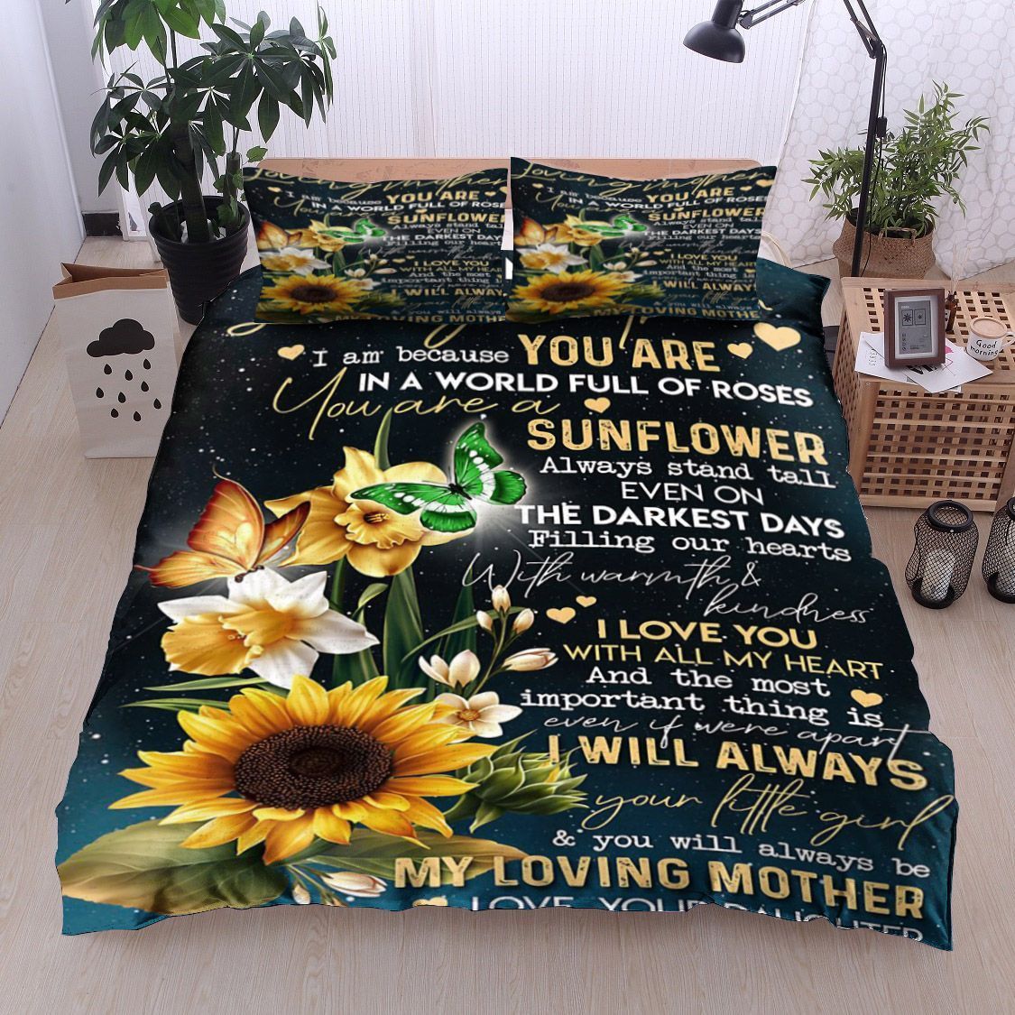 Sunflower Butterfly To My Loving Mother Love Your Daughter Bedding Set