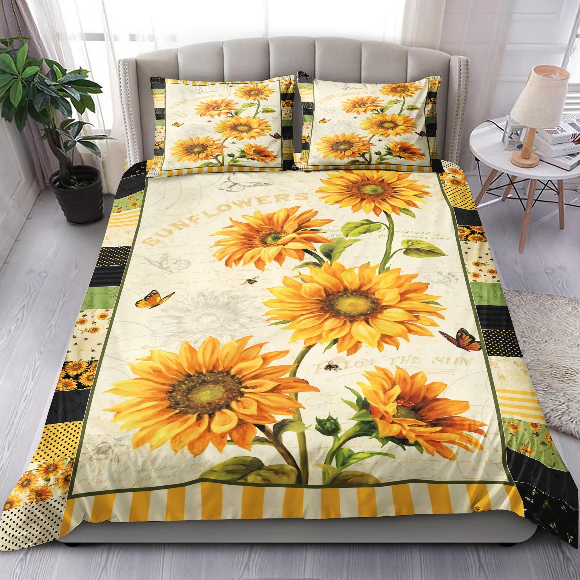 Sunflower Butterfly Vintage Bedding Set