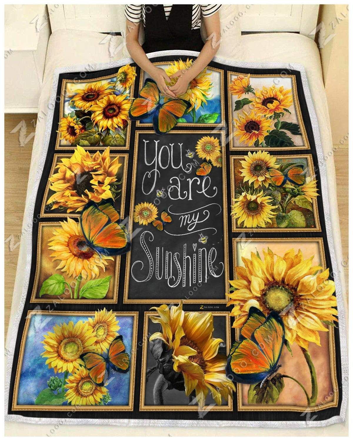 Sunflower Butterfly You Are My Sunshine Sherpa Fleece Blanket