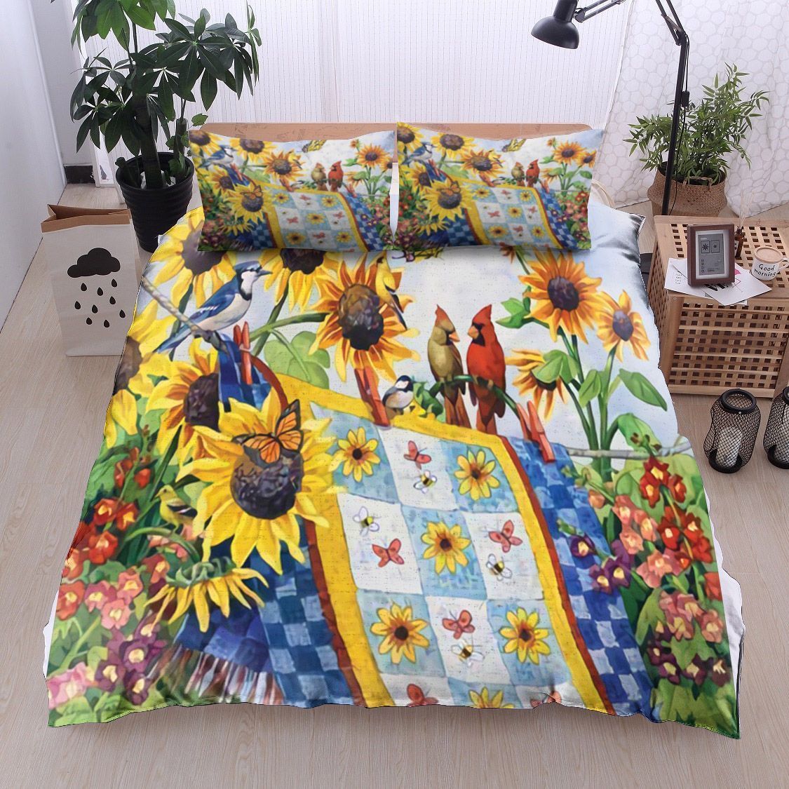 Sunflower Cardinal Butterfly Quilt Bedding Set