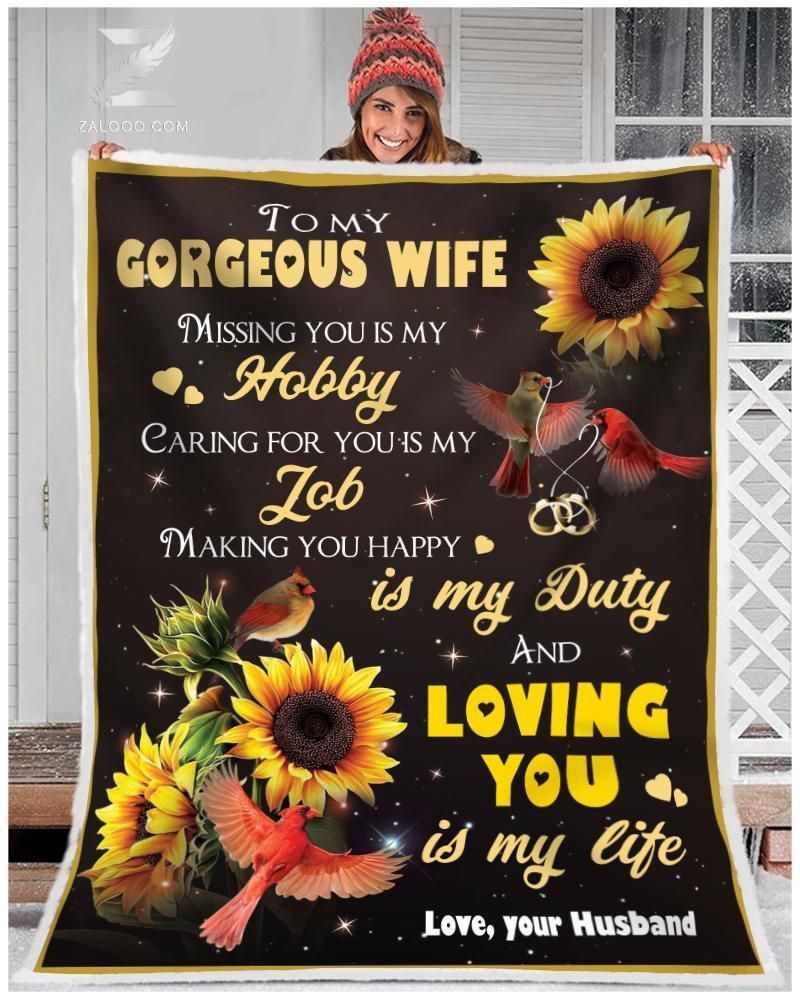 Sunflower Cardinals To My Gorgeous Wife Loving You Sherpa Fleece Blanket