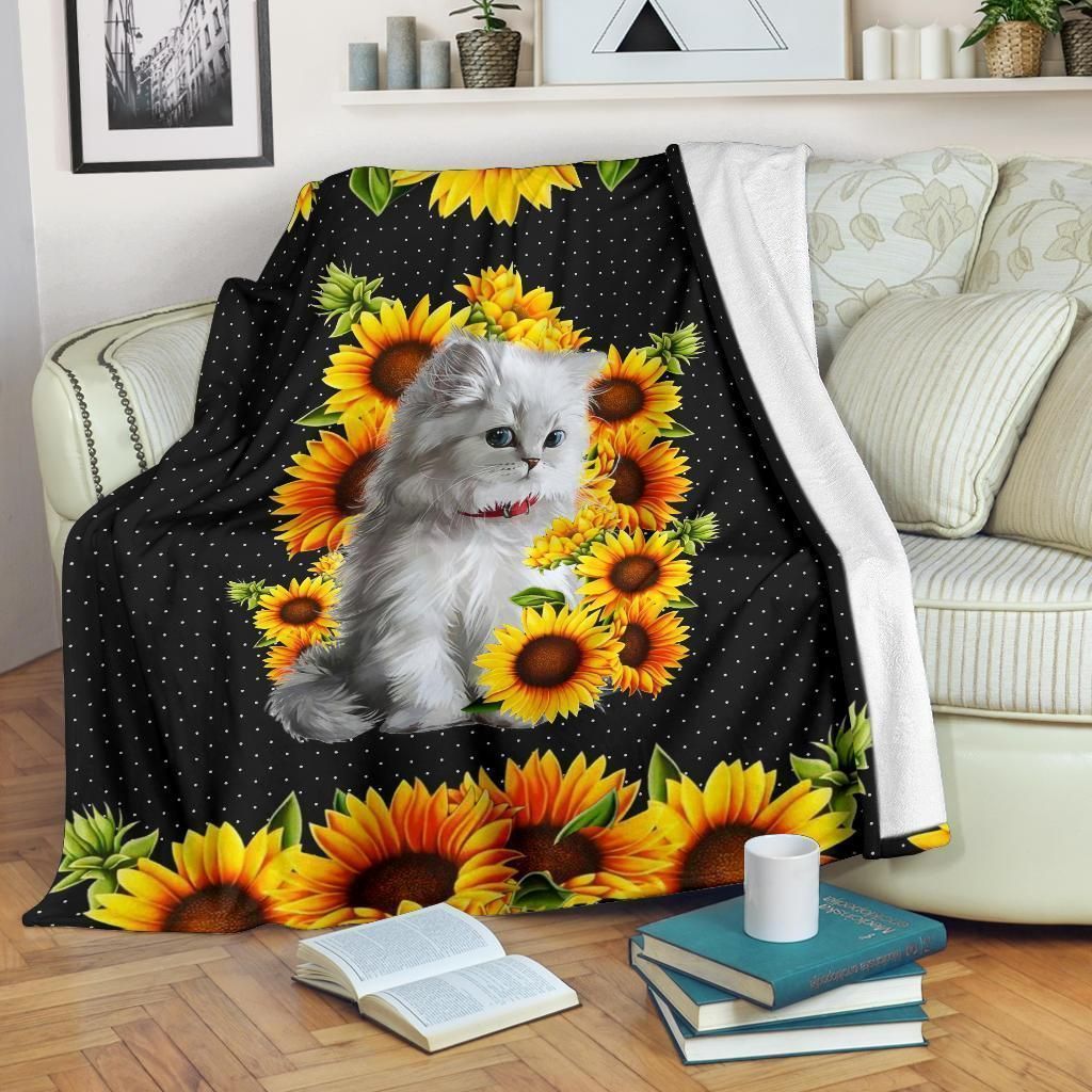 Sunflower Cat Sherpa Fleece Blanket