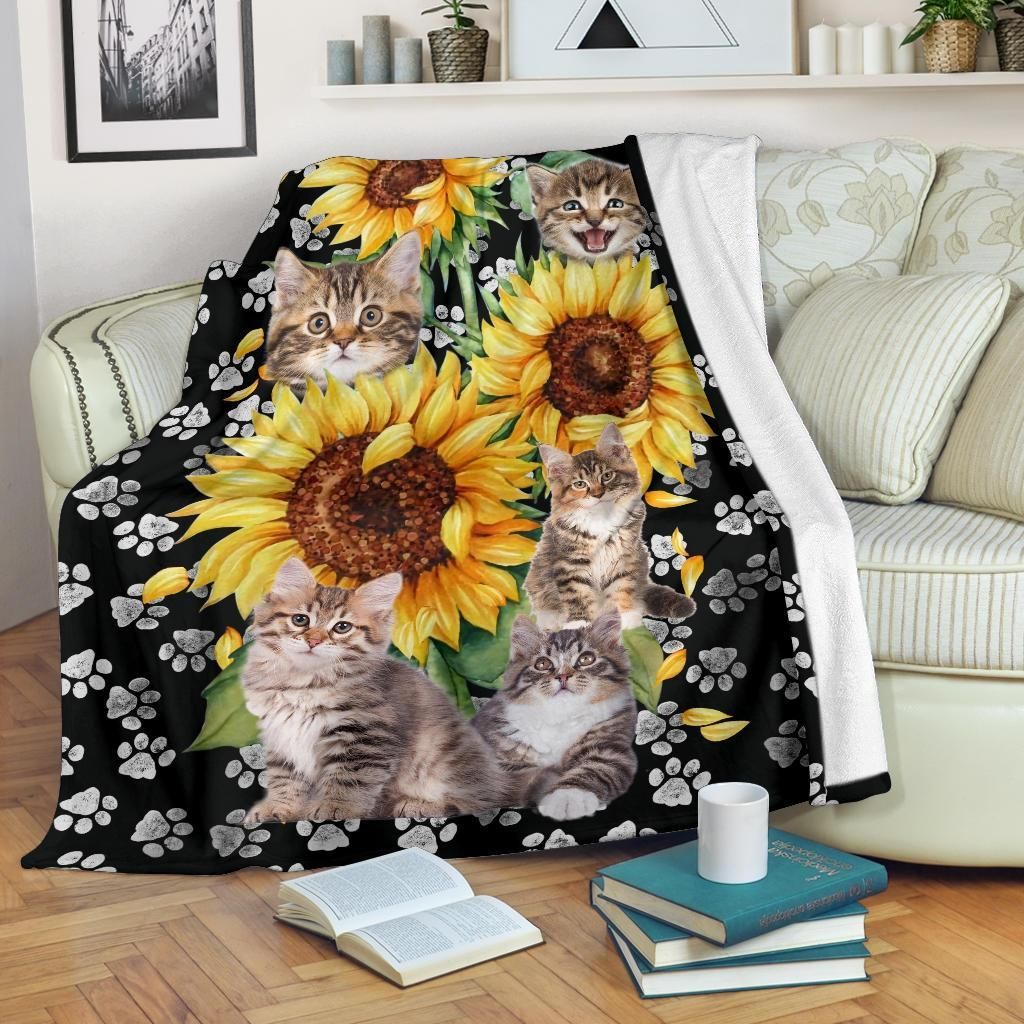 Sunflower Cat Sherpa Fleece Blanket