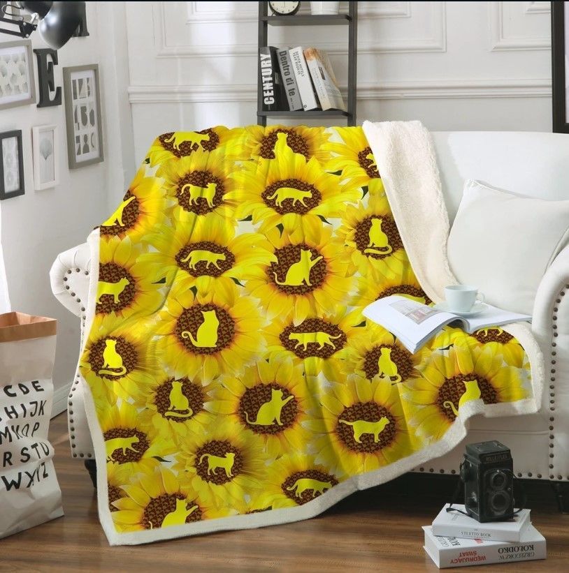 Sunflower Cat Sherpa Fleece Blanket