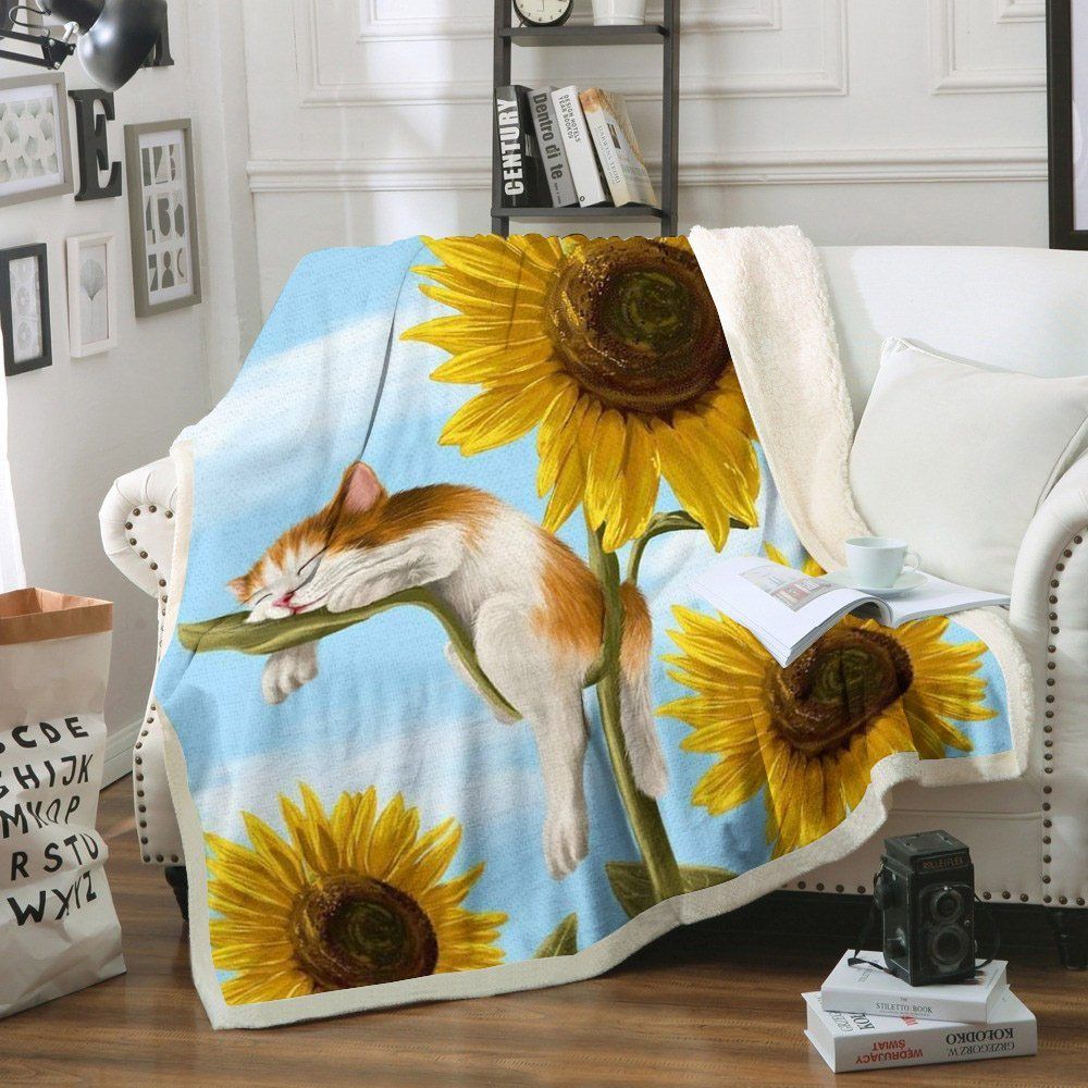 Sunflower Cat Sherpa Fleece Blanket
