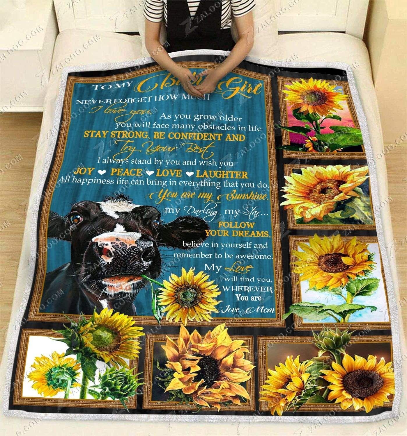 Sunflower Cow Baby Girl Try Your Best Love Mom Sherpa Fleece Blanket