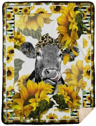Sunflower Cow Sherpa Fleece Blanket
