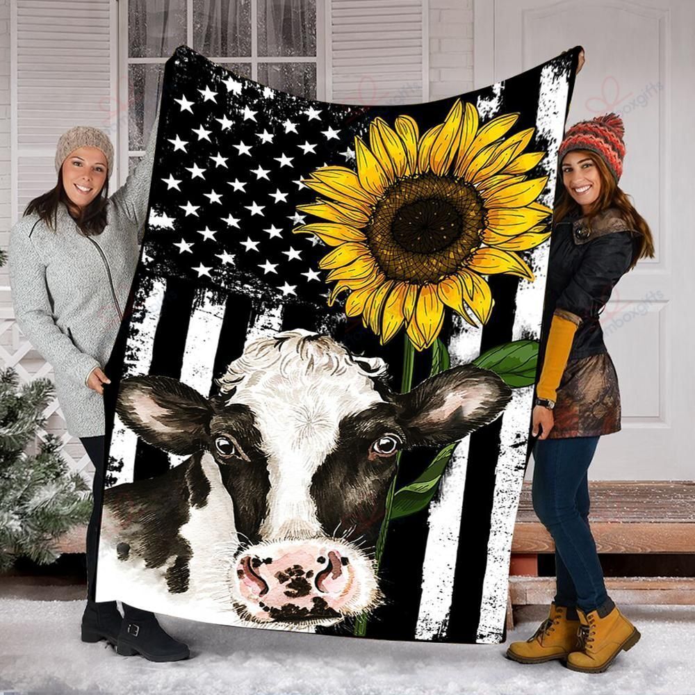Sunflower Cow Sherpa Fleece Blanket