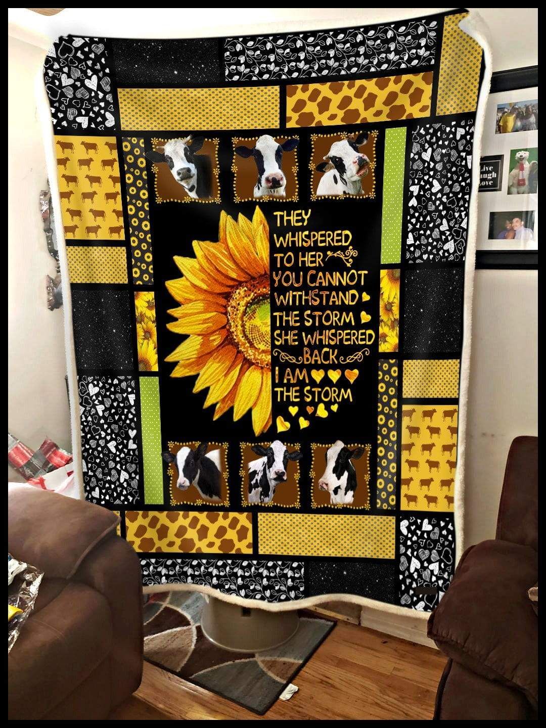 Sunflower Cow I Am The Storm Sherpa Fleece Blanket