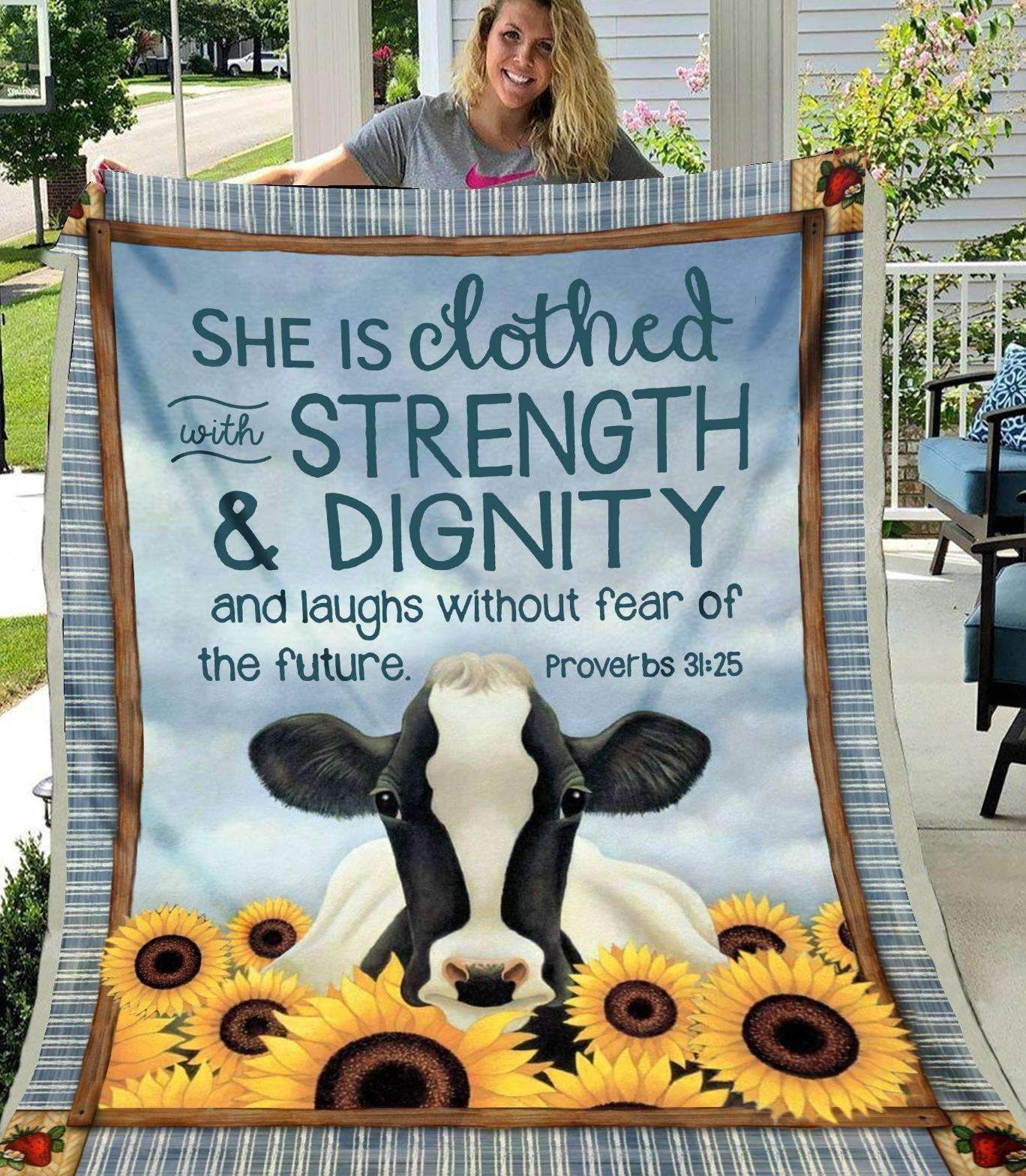 Sunflower Cow She Is Clothed Sherpa Fleece Blanket