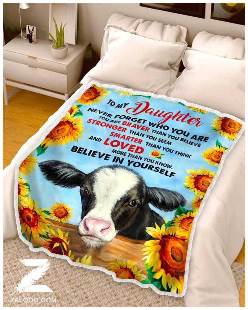 Sunflower Cow To My Daughter Believe In Yourself Sherpa Fleece Blanket