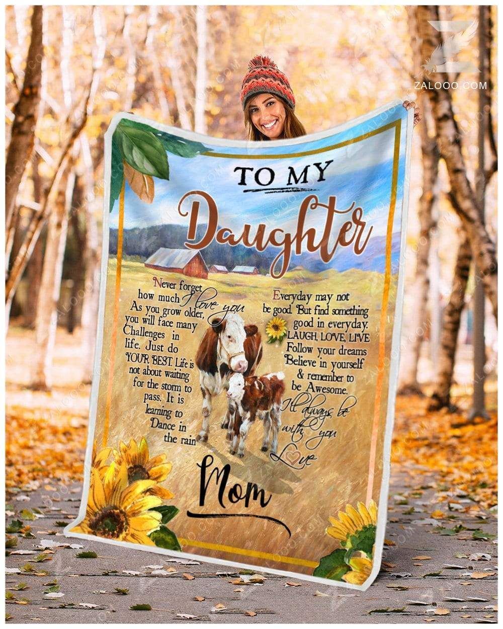 Sunflower Cow To My Daughter I Will Always Be With You Love Mom Sherpa Fleece Blanket