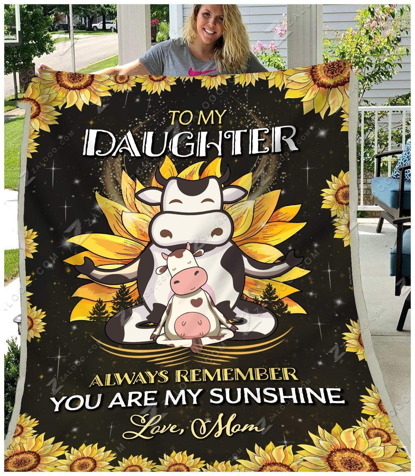 Sunflower Cow To My Daughter My Sunshine Love Your Mom Sherpa Fleece Blanket