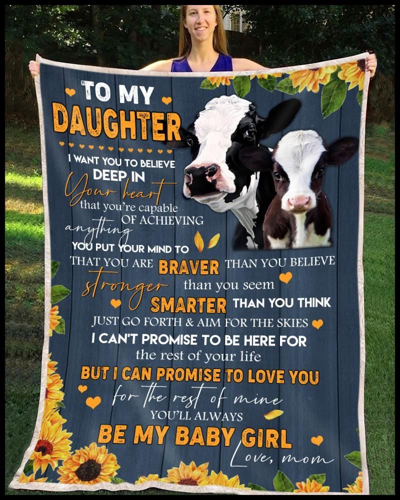 Sunflower Cow To My Daughter You Ll Always Be My Baby Girl Love Mom Sherpa Fleece Blanket