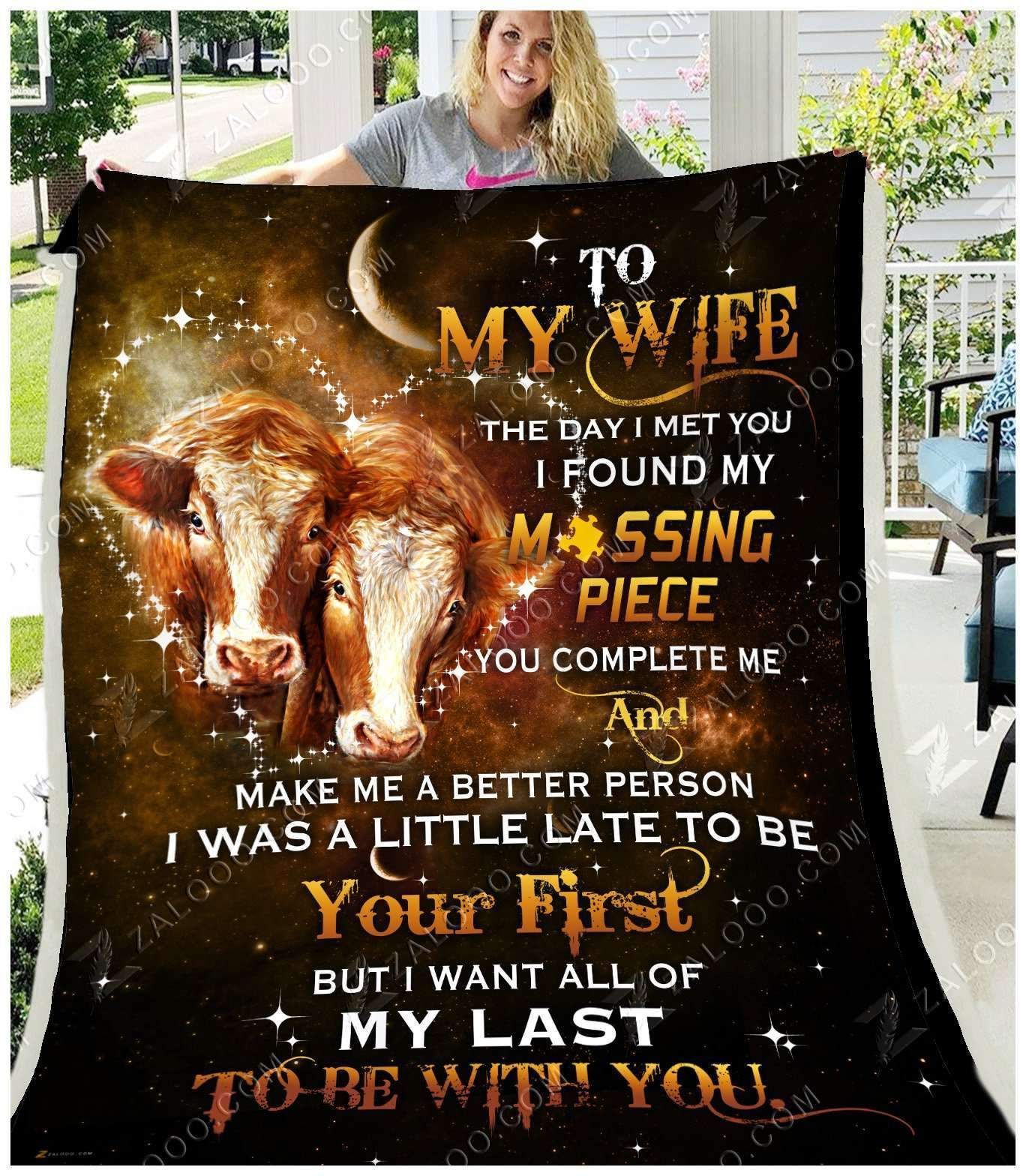 Sunflower Cow To My Wife I Will Love You Until I Die Sherpa Fleece Blanket
