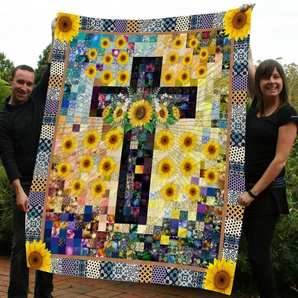 Sunflower Cross Sherpa Fleece Blanket