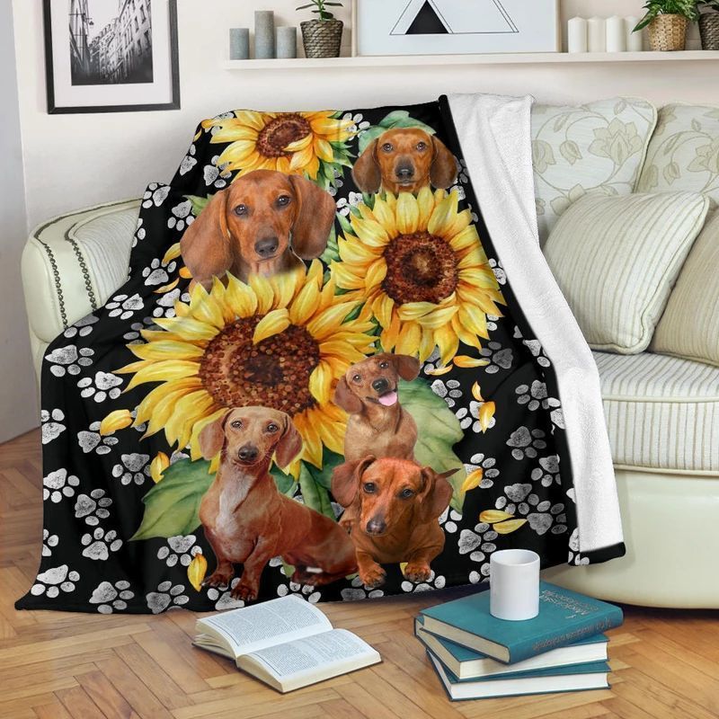 Sunflower Dachshund Sherpa Fleece Blanket