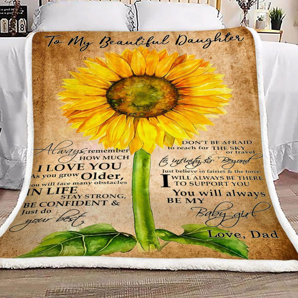 Sunflower Dad To My Beautiful Daughter Sherpa Fleece Blanket