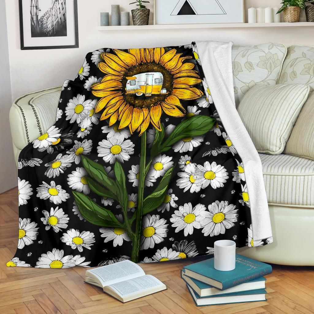 Sunflower Daisy Camping Sherpa Fleece Blanket
