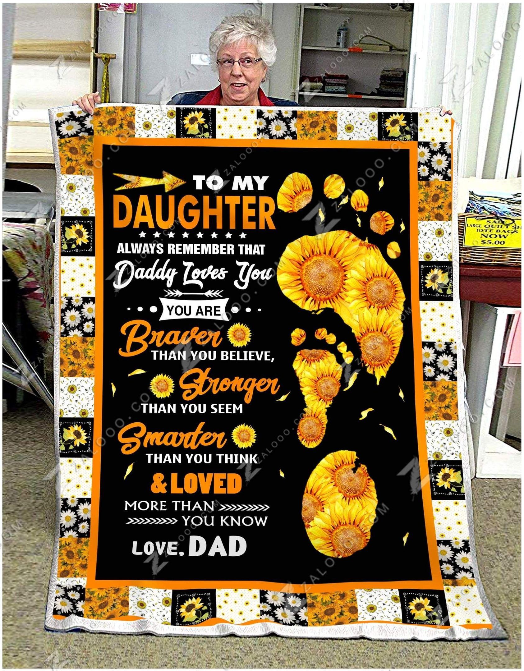 Sunflower Daughter Dad Daddy Loves You Sherpa Fleece Blanket
