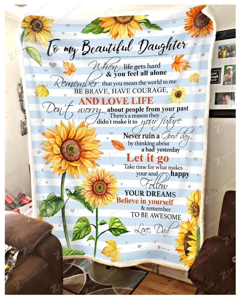 Sunflower Daughter Dad Remember To Be Awesome Sherpa Fleece Blanket