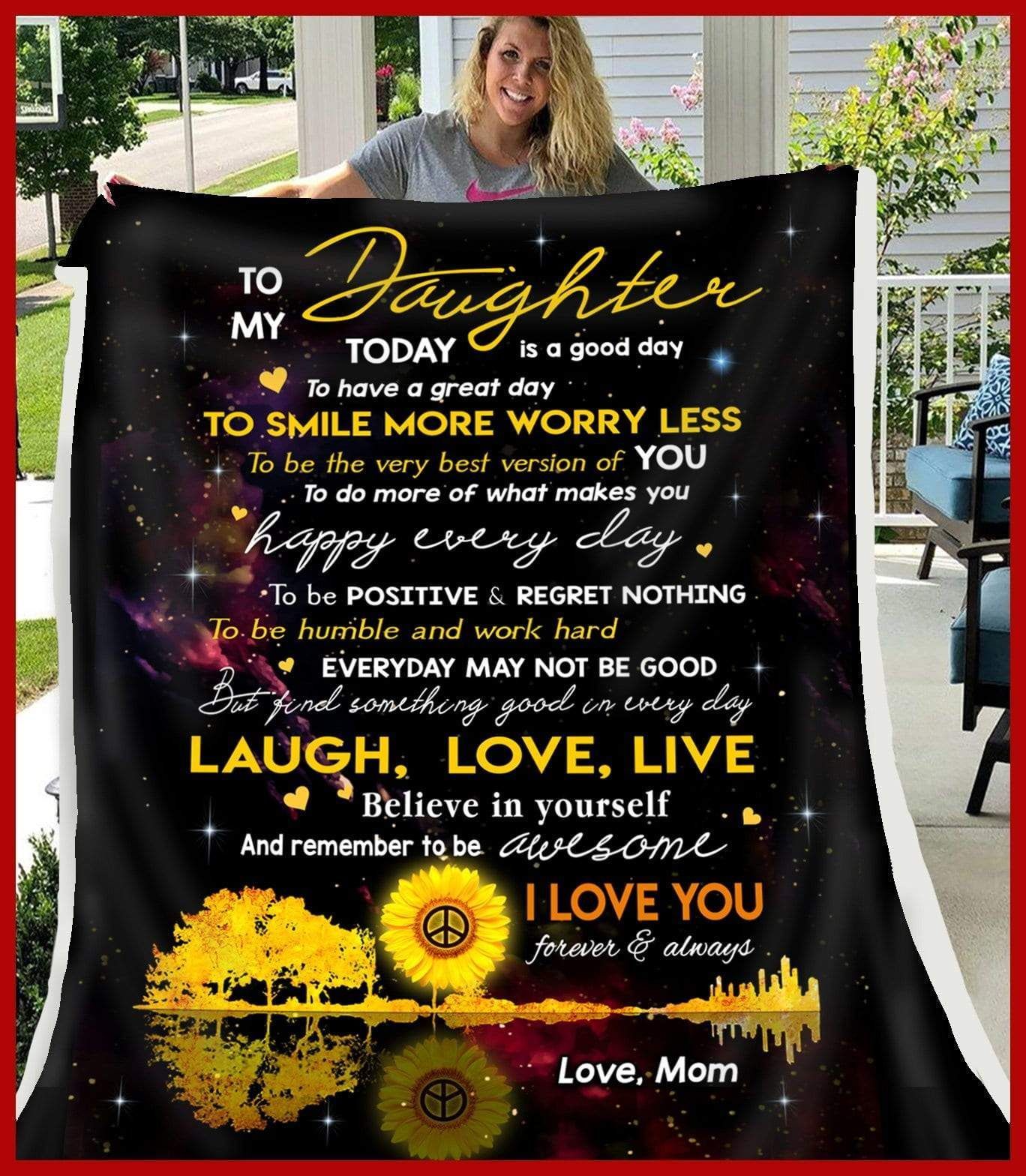 Sunflower Daughter Love Mom Sherpa Fleece Blanket