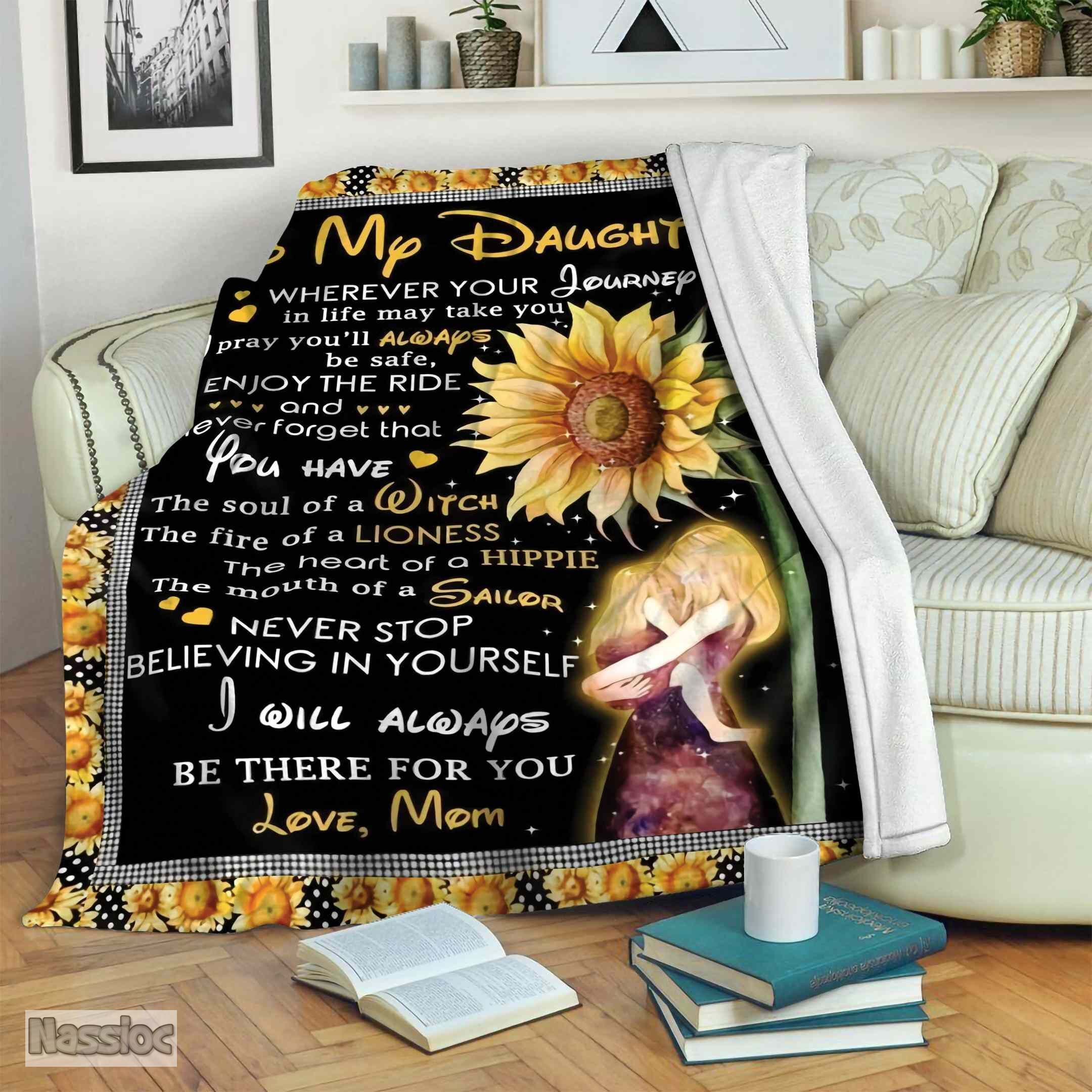Sunflower Daughter Mom Fleece Blanket