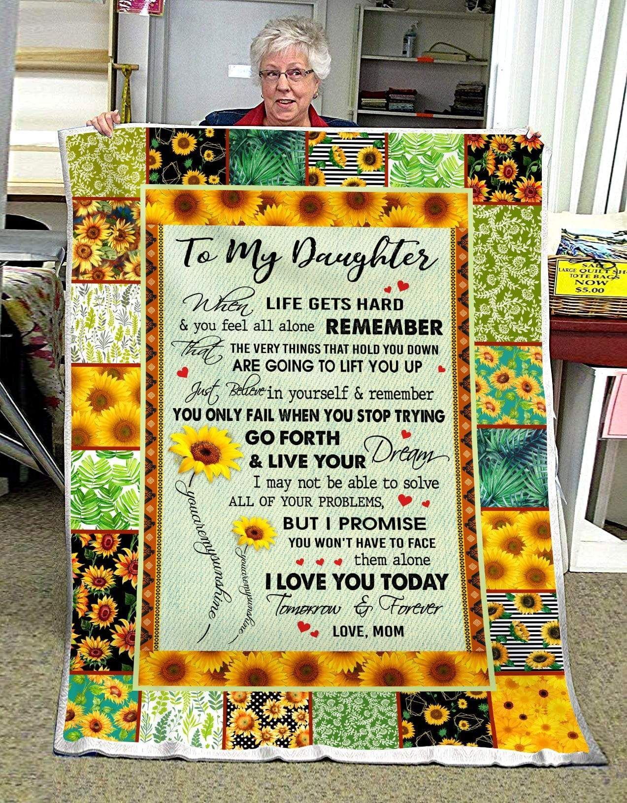 Sunflower Daughter Mom I Love You Today Tomorrow And Forever Sherpa Fleece Blanket