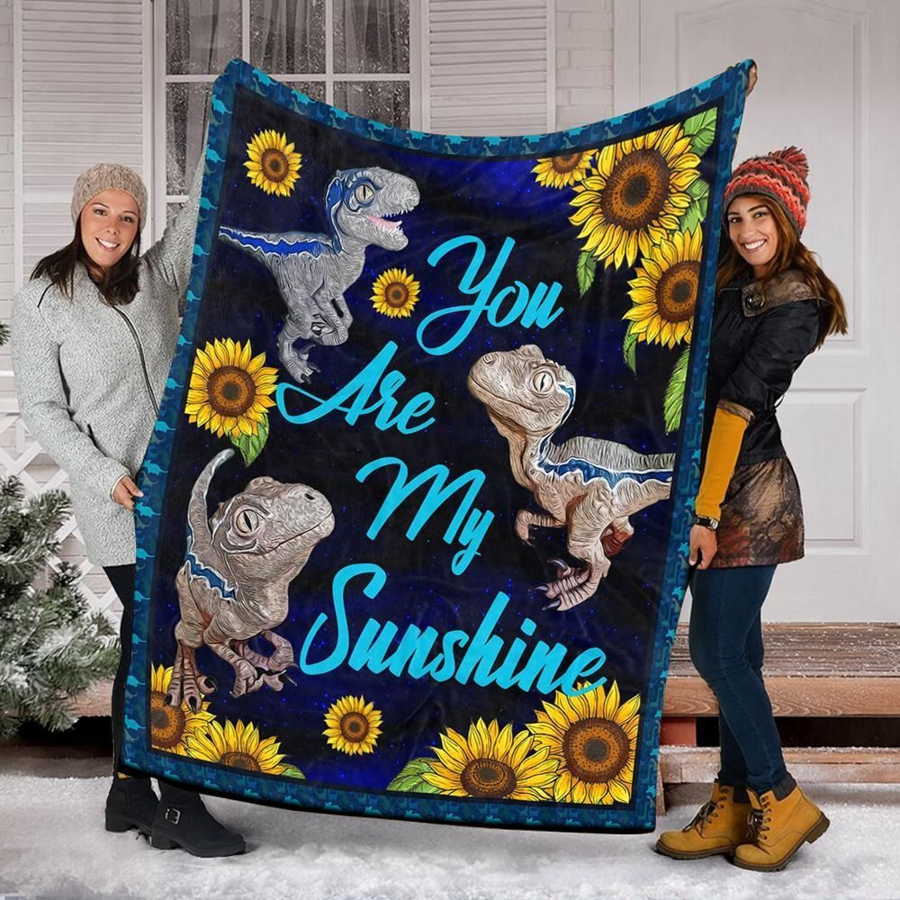 Sunflower Dinosaur Sherpa Fleece Blanket