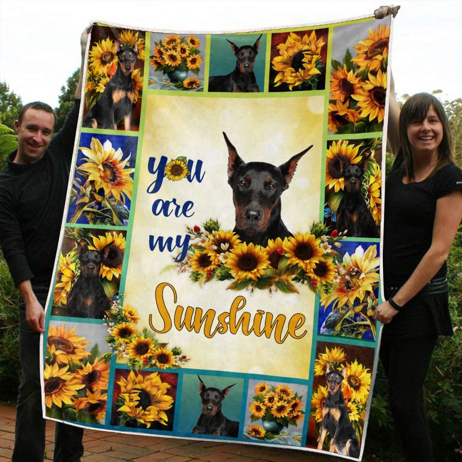 Sunflower Dobermann Sherpa Fleece Blanket