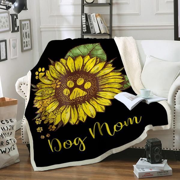 Sunflower Dog Mom Paw Sherpa Fleece Blanket