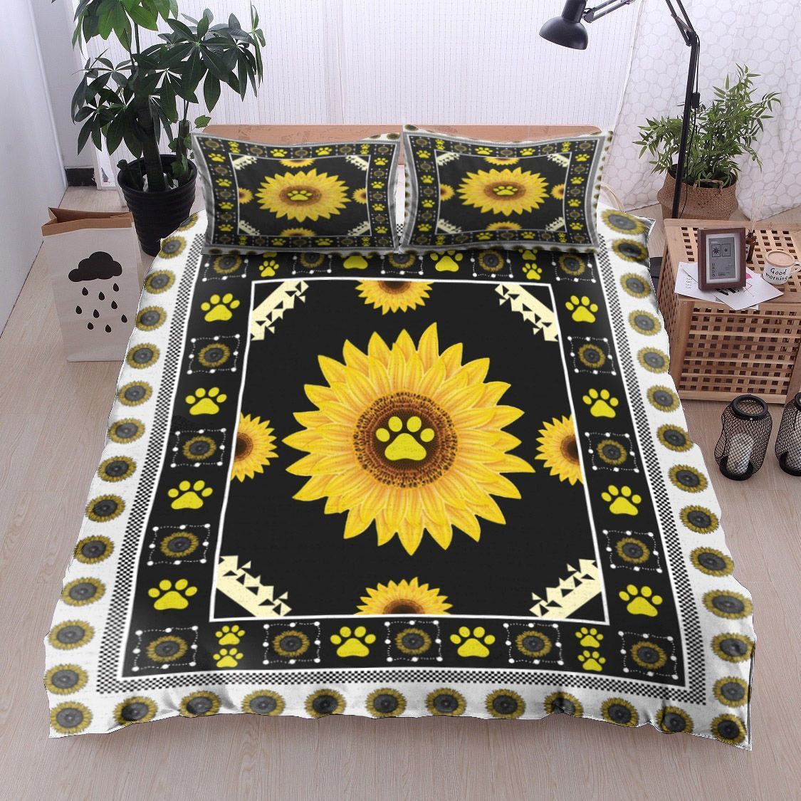 Sunflower Dog Paw Bedding Set