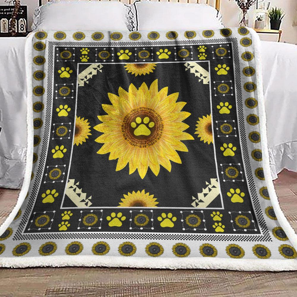 Sunflower Dog Paw Sherpa Fleece Blanket