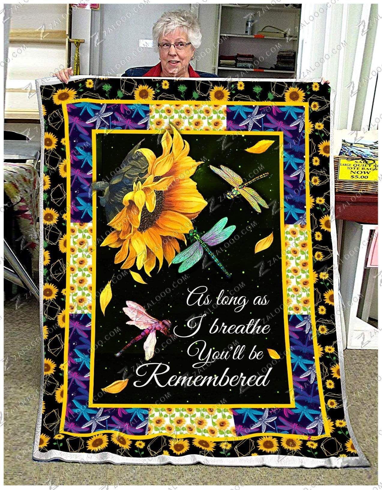 Sunflower Dragonfly As Long As I Breathe Sherpa Fleece Blanket