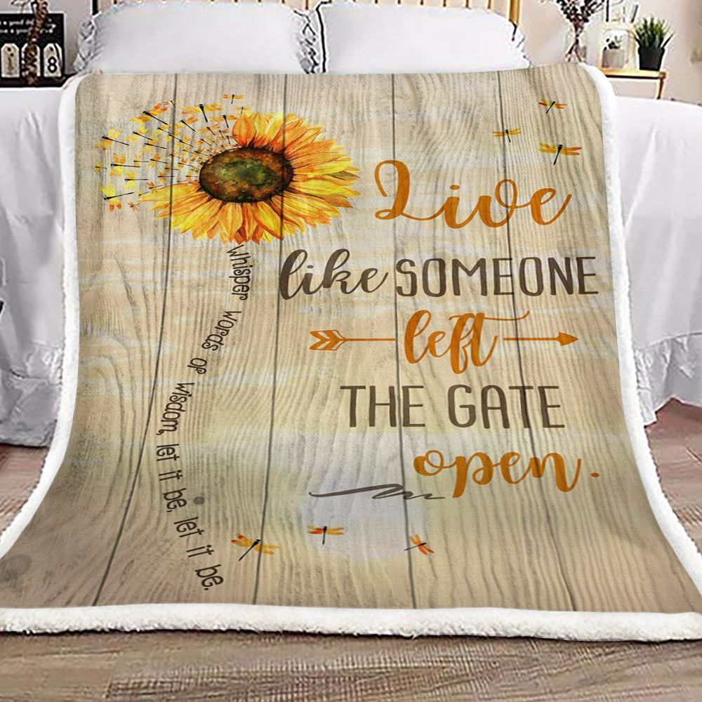 Sunflower Dragonfly Sherpa Fleece Blanket